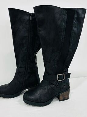 Women’s Torrid WIDE CALF Faux Leather Moto Knee-High Boots Size 7W EUC
